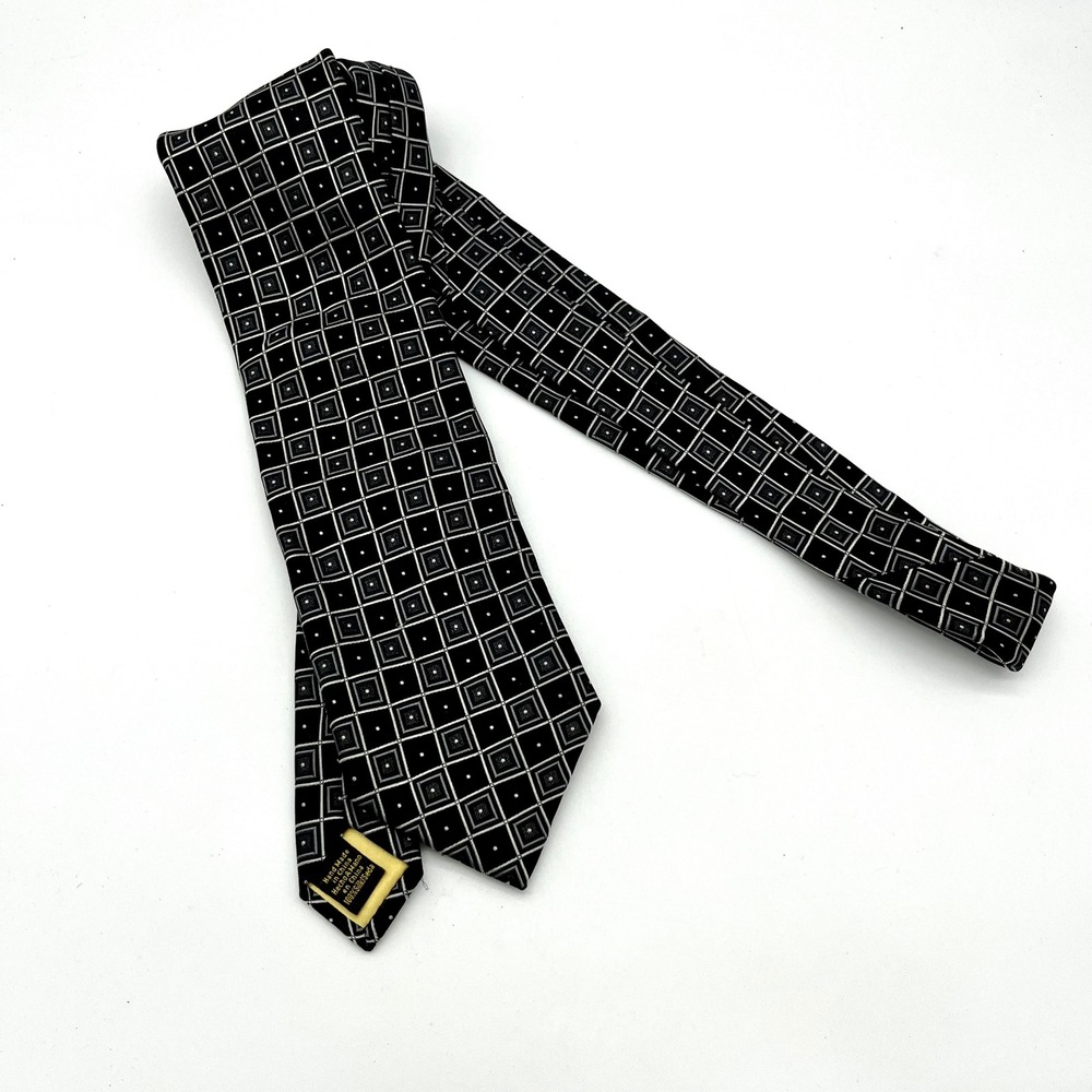 Donald J Trump Necktie Black Geometric Pattern Silk Designer Business 60x3.5